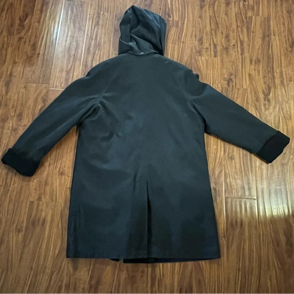 London Fog Long Rain Jacket with Removable Hood and Lining Black size medium - Picture 11 of 13